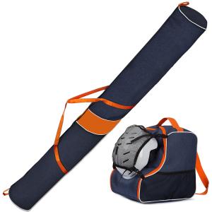 Zestaw set pokrowiec na narty + buty z siatką pomarańczowo-granatowy