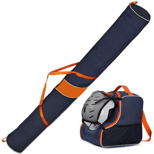 Zestaw set pokrowiec na narty + buty z siatką pomarańczowo-granatowy