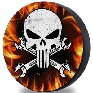 Spersonalizowany Pokrowiec na Koło Zapasowe na Wymiar z Ekoskóry | Flame Skull