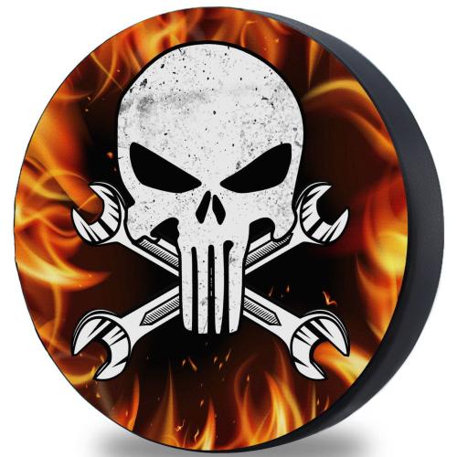 Spersonalizowany Pokrowiec na Koło Zapasowe na Wymiar z Ekoskóry | Flame Skull