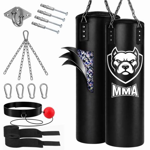 Worek bokserski Ferocity 120 × 30 cm do boksu, kickboxingu i MMA. Wybierz pusty worek lub wypełnienie 15, 20 albo 25 kg.