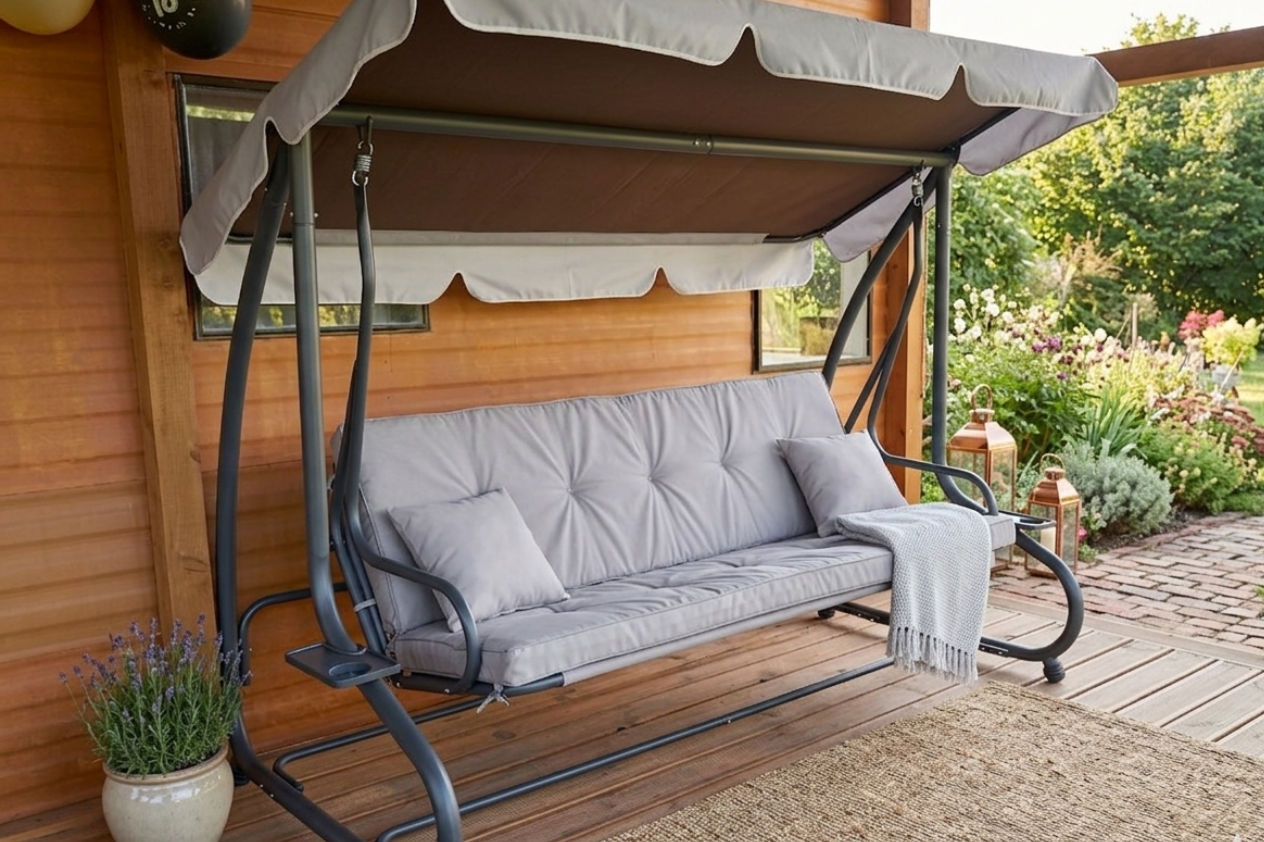 Wyblakłe i zniszczone poduszki na huśtawkę